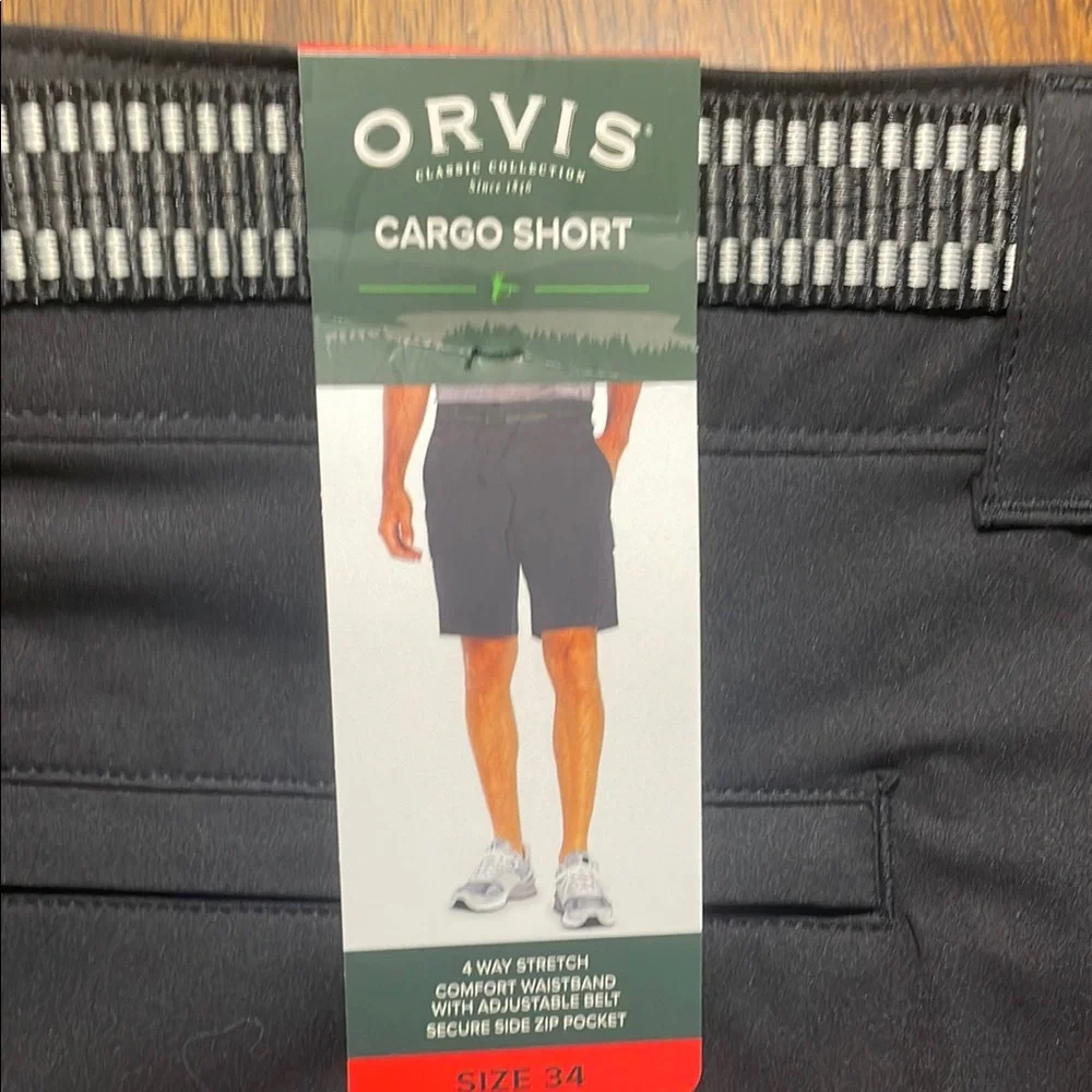 Orvis Men's Black Cargo Shorts Size 34 W/4 way stretch comfort waist band NWT.